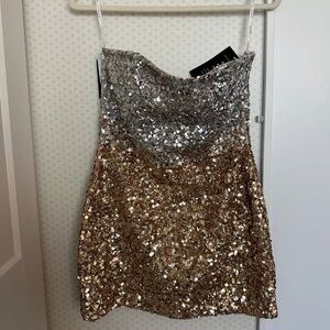 Retrofete Silver and Gold Sequin Mini Dress